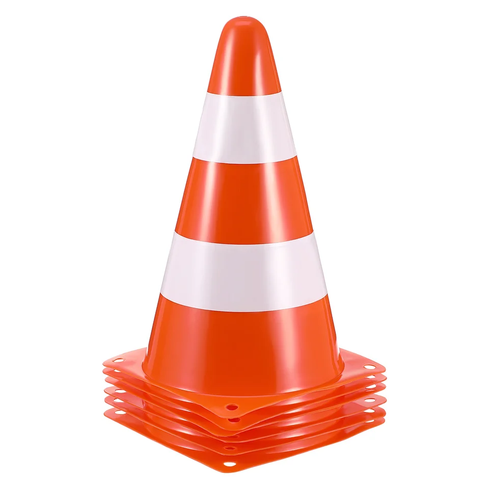 Road traffic cone set: stacked orange cones with white reflective stripes.