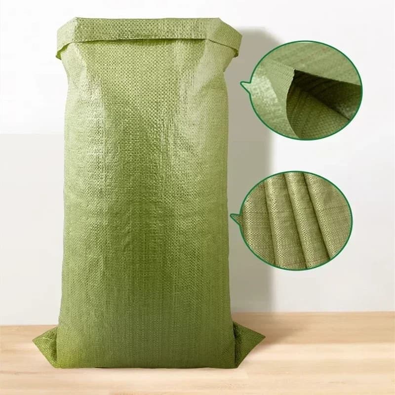 Woven rubble sack with two inset close-up views.