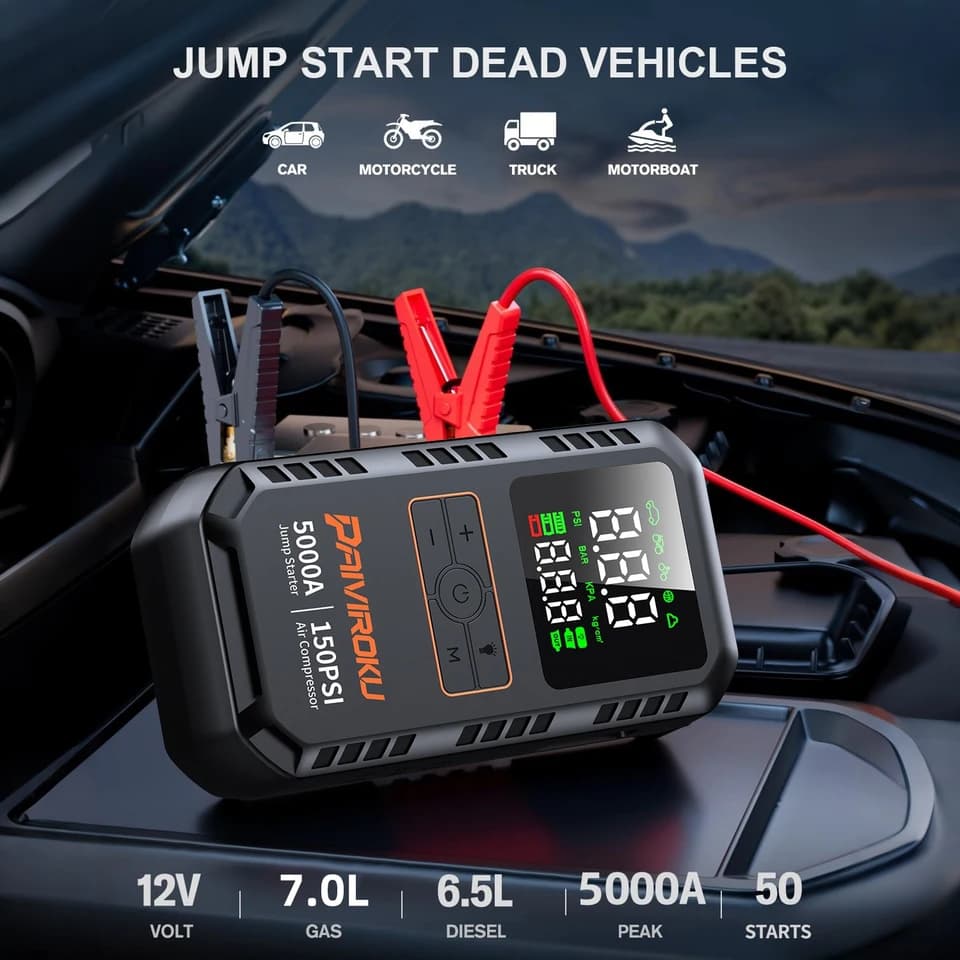 Car Starter | 5000A Jump Box with 150PSI Air Pump | Portable Power Bank - Thumbnail 4