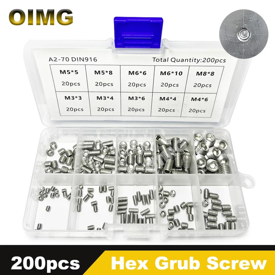 Screws Assortment | M3-M8 Stainless Steel Hex | 200pc Cup Point Set - Thumbnail 3