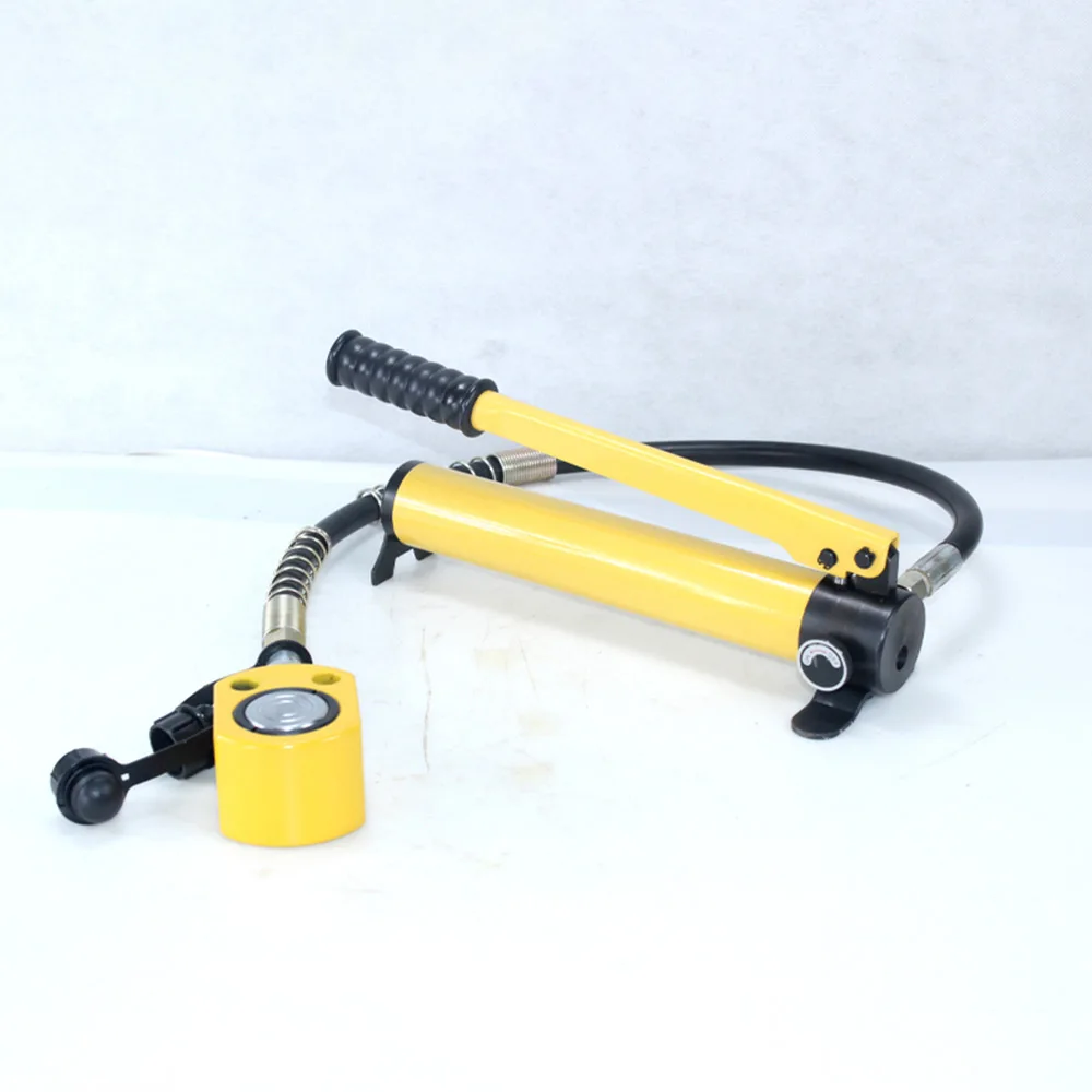 High pressure manual hydraulic hand pump with durable steel construction, designed for connecting and operating crimping heads in industrial applications.