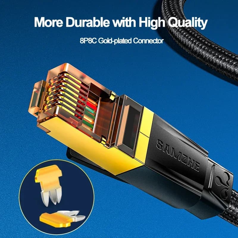 SAMZHE Cat7 Ethernet Cable | 10Gbps Cotton Braided | For Modem, Laptops, PS5, Router - Thumbnail 7