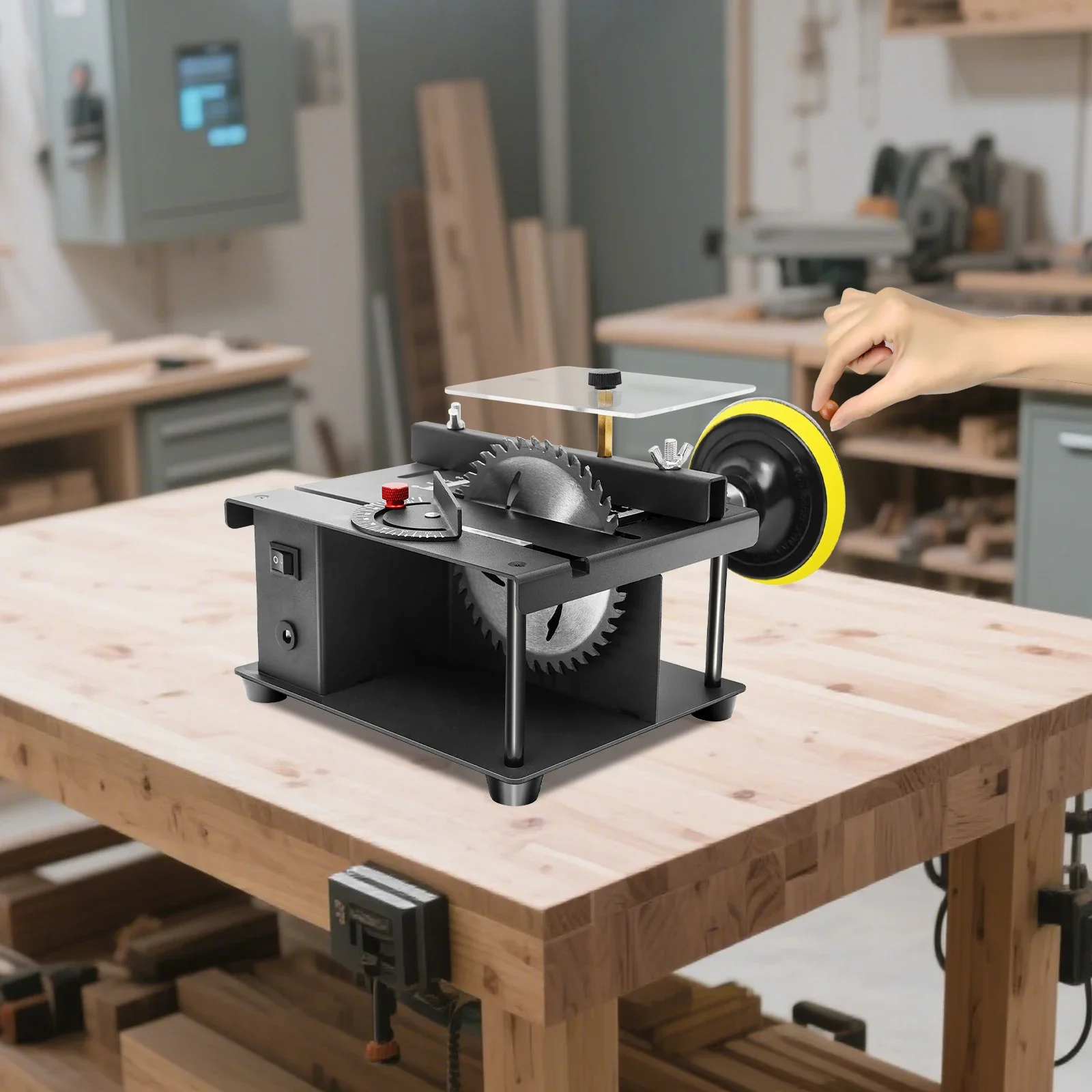 200W Mini Table Saw with 7-Speed Adjustment 0-90° Angle Cutting Machine Multi-Function DIY Cutting Tool for Wood Acrylic - Thumbnail 6