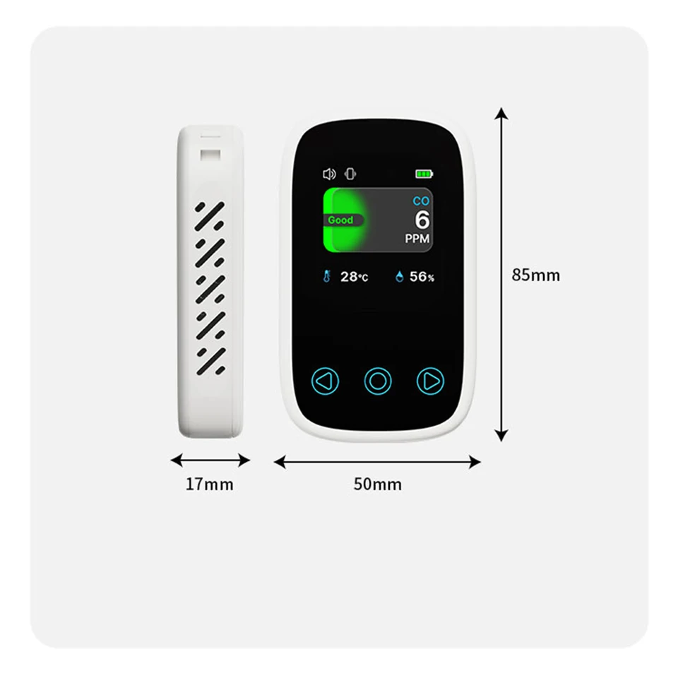 Portable Carbon Monoxide Detector | Rechargeable Air Quality Monitor | Temp/Humidity Meter - Thumbnail 6
