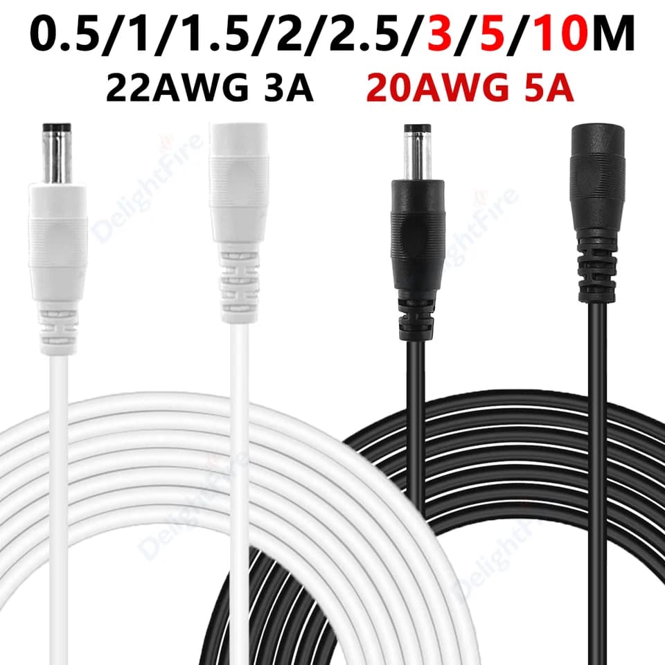 12V DC Extension Lead | Male to Female Power Cable | 5.5mm x 2.1mm CCTV Plug - Thumbnail 7