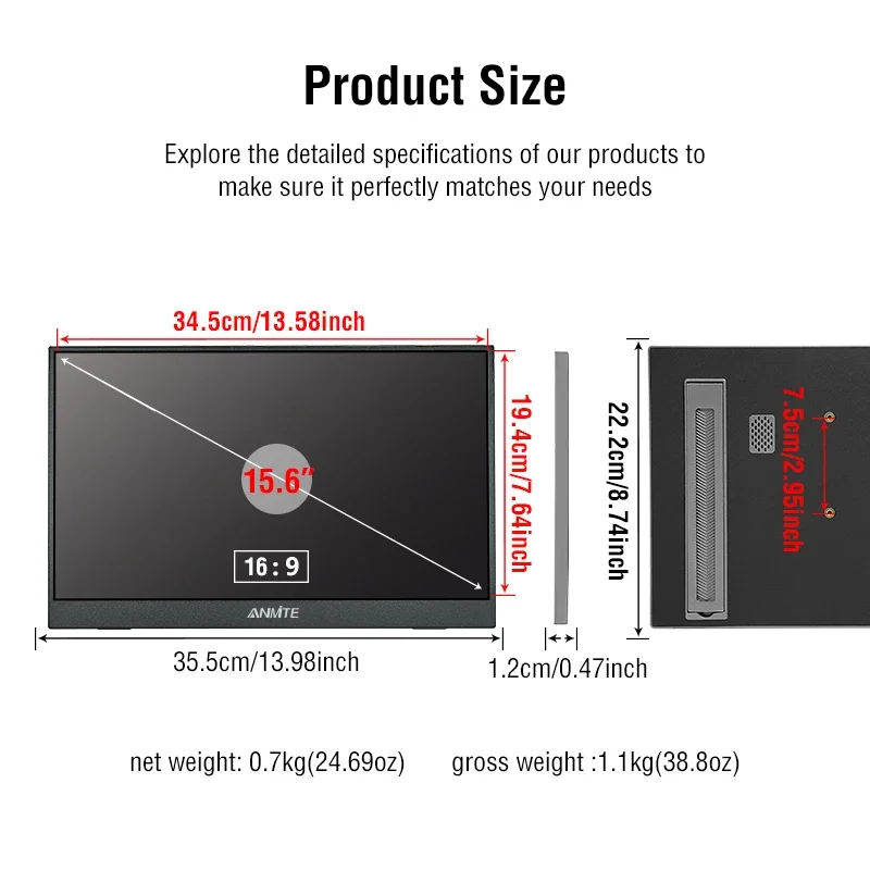 15.6" Portable Monitor | Full HD IPS Extended Display | For Laptop, Xbox, PS5 - Thumbnail 6