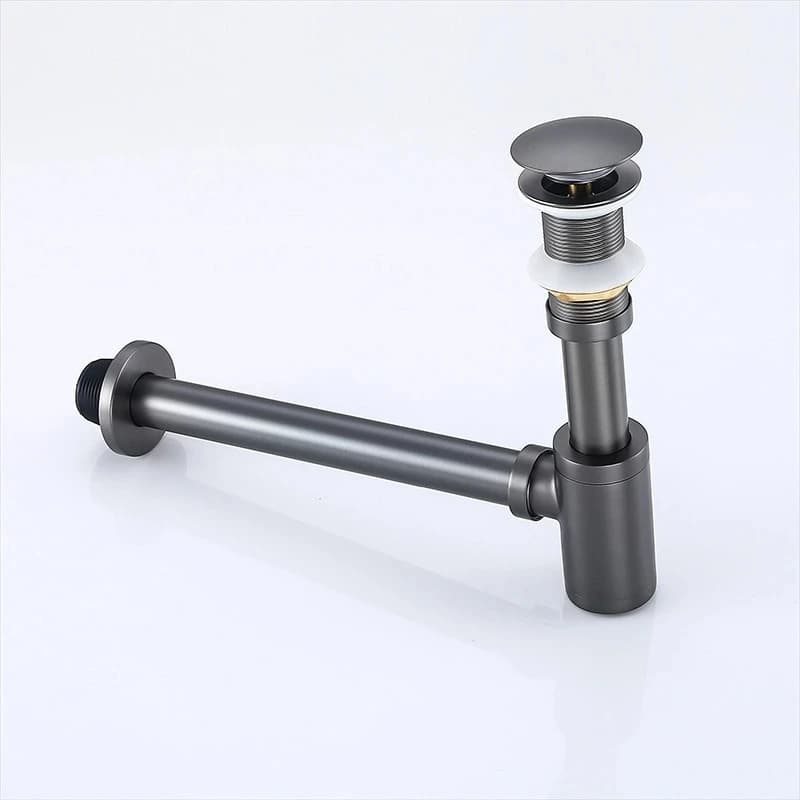 Brushed Gold P-Trap Siphon | Round Brass Basin Waste | Pop-Up Drainer - Thumbnail 2