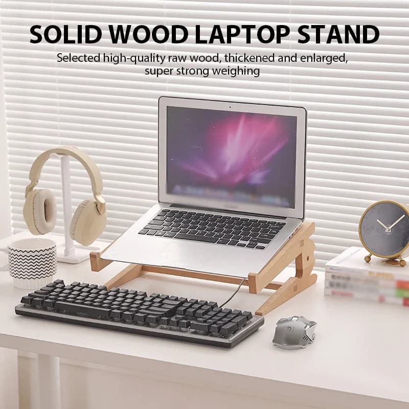 Solid Wood Laptop Stand | Vertical Bracket & Cooling Base | MacBook Air/Pro - Thumbnail 5