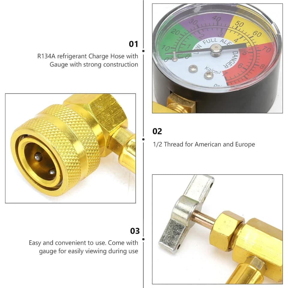 AC Recharge Kit for R134A | Low Pressure Gauge | 1/2 ACME Can Tap Valve - Thumbnail 6
