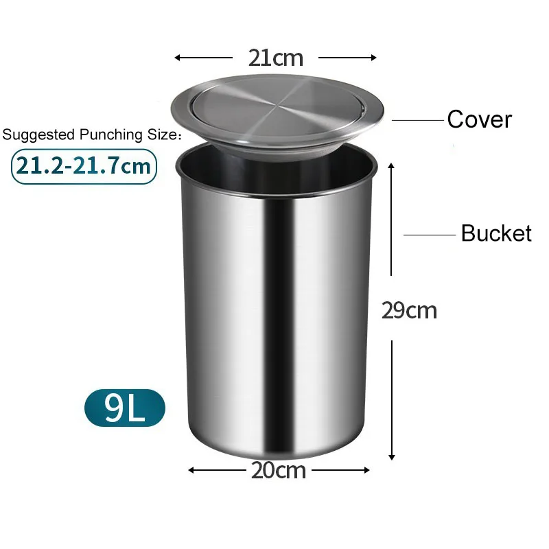 Recessed Countertop Swing Bin | Stainless Steel | Kitchen & Office - Thumbnail 4
