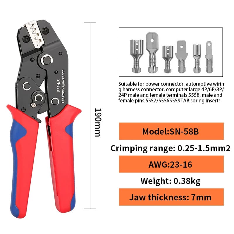 SN-58B Crimping Tool | High Carbon Steel Ratcheting | 0.25-1.5mm² (23-16AWG) - Thumbnail 5