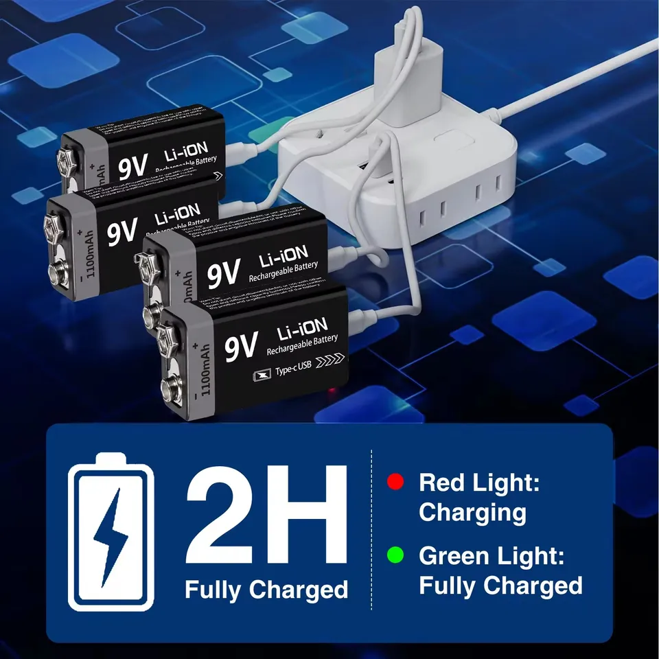 Rechargeable 9V Li-ion Battery for Multimeters | 1100mAh Type-C | RC Model 6F22 - Thumbnail 5