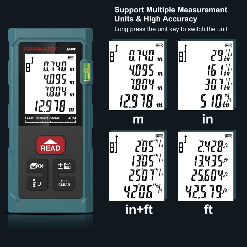 HANMATEK LM40D Laser Measure | Volume/Area/Angle | Self-Calibrating Distance Meter - Thumbnail 5