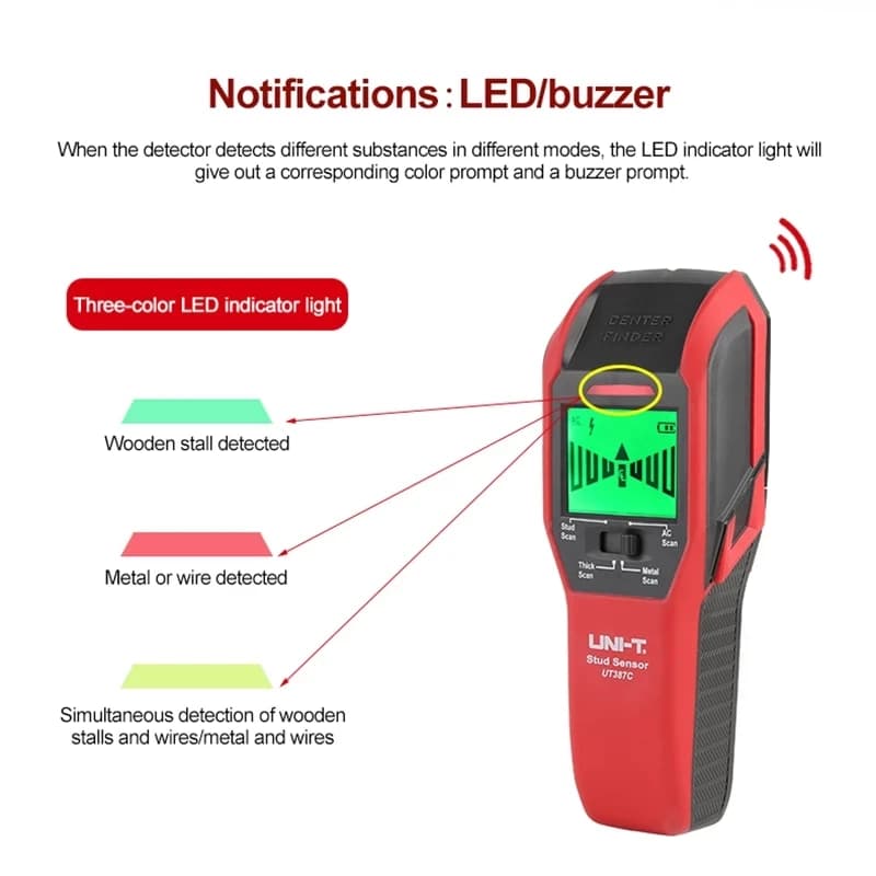 UNI-T UT387C Stud Finder | 4-in-1 Metal/AC/Wood Scanner | Live Wire Detector - Thumbnail 4