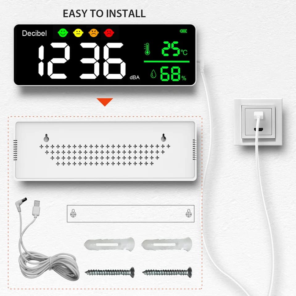 Decibel Meter | Large LED Display | Noise, Temp & Humidity Monitor - Thumbnail 6