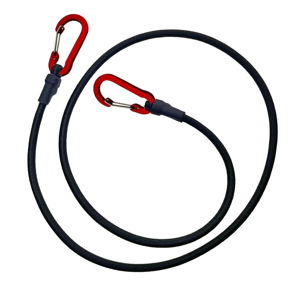 Heavy duty bungee cord tie down strap with carabiner hooks, adjustable from 60 to 200cm for securing kayak, camping gear, and luggage.