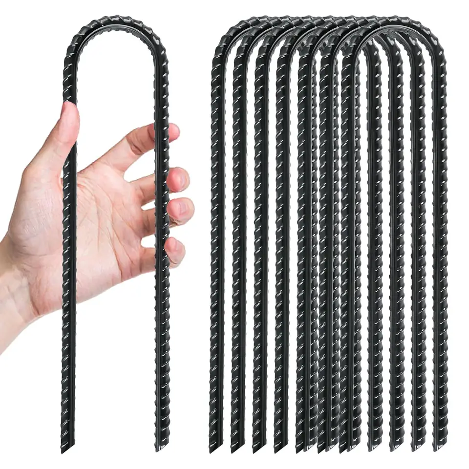 Heavy Duty Ground Anchor 6-Pack | 12" U-Shaped Rebar Tent Stakes | Trampoline & Camping Security - Thumbnail 6