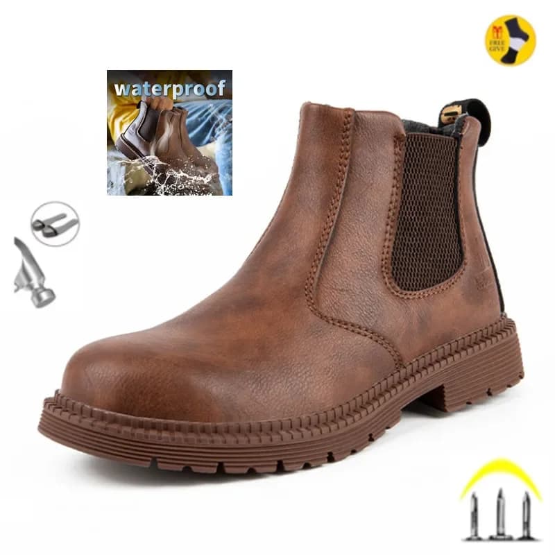 Safety Toe Waterproof Work Boots | Chelsea Style Leather | Site Security Footwear - Thumbnail 2