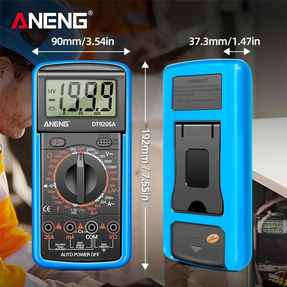 ANENG DT9205A-12 Multimeter | High Precision Digital Voltmeter | Electrician/DIY Tool - Thumbnail 7
