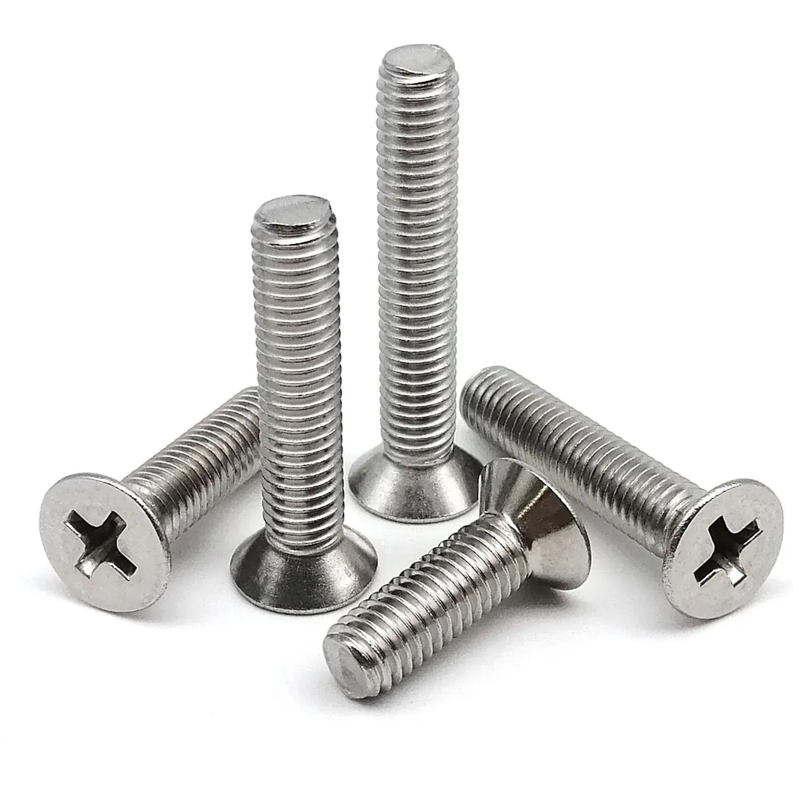 304 A2-70 stainless steel Phillips flat countersunk head screws in M1.6 through M8 sizes with cross recessed design.
