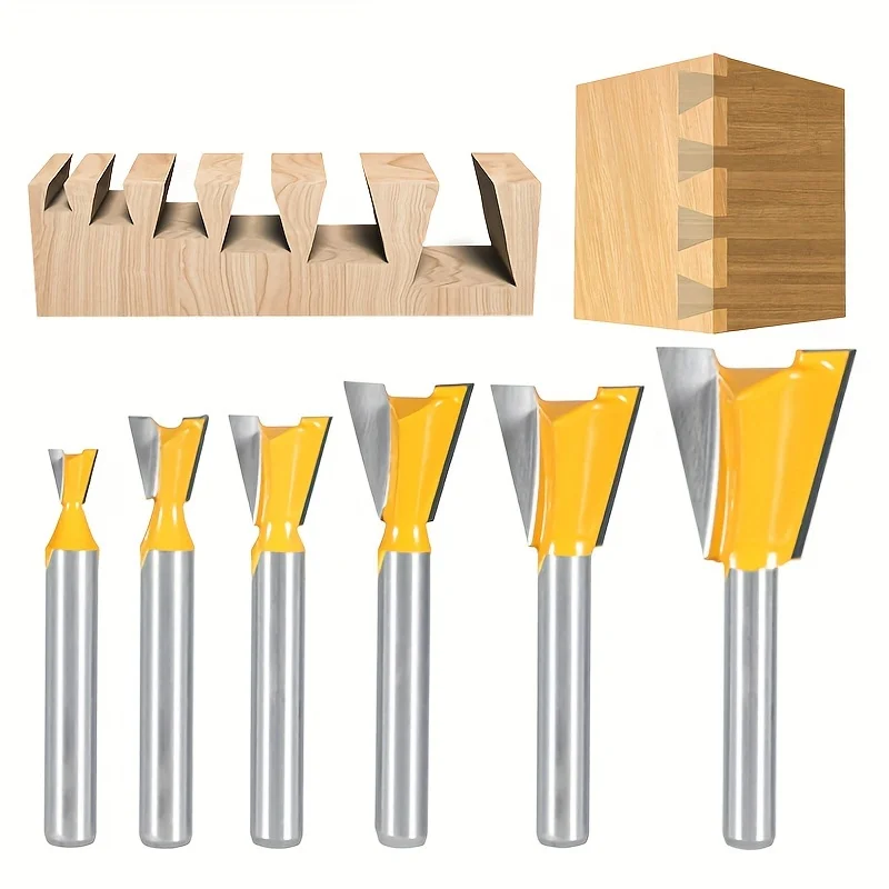 6PC Router Bits | 1/4" Shank Dovetail & Straight | Hard Alloy Mortise/Tenon - Thumbnail 2