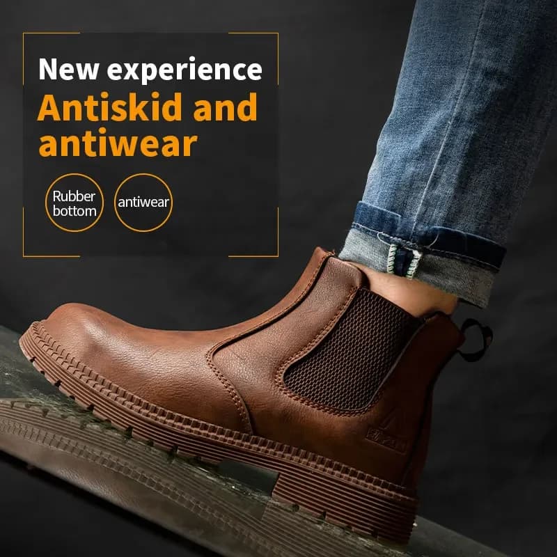 Safety Toe Waterproof Work Boots | Chelsea Style Leather | Site Security Footwear - Thumbnail 6