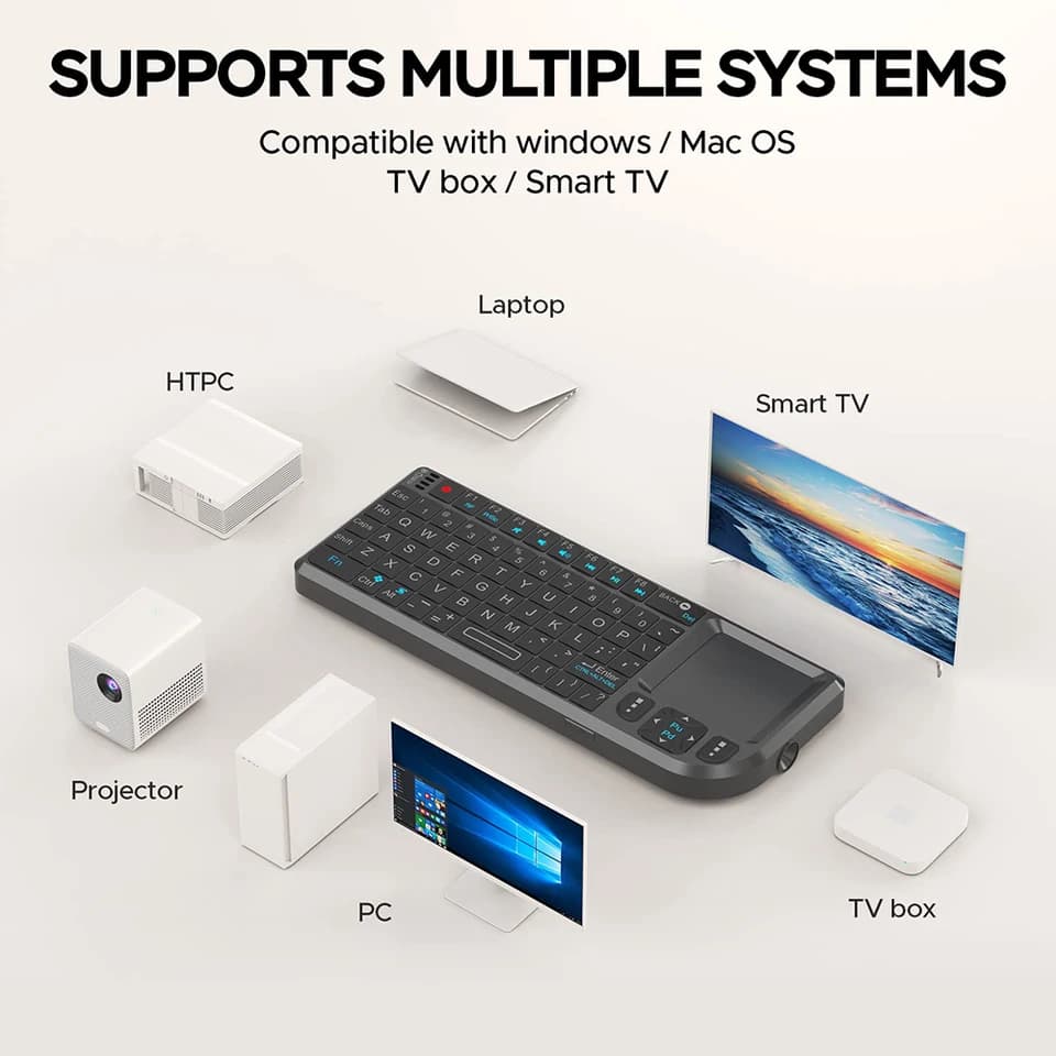 Wireless Keyboard with Touchpad | 7-Colour Backlight & Flashlight | PC & Smart TV Box - Thumbnail 2