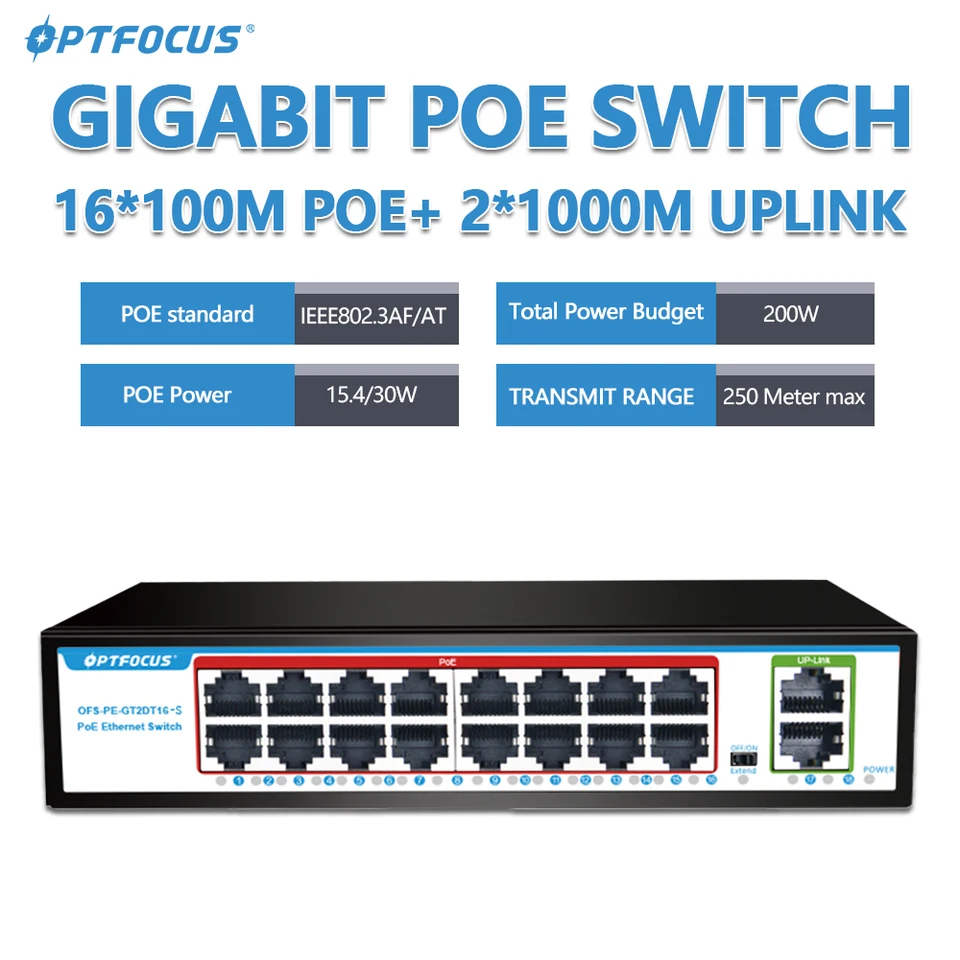 16 Port Gigabit PoE Network Switch | 802.3af/at Active Ethernet | CCTV Camera Hub - Thumbnail 2