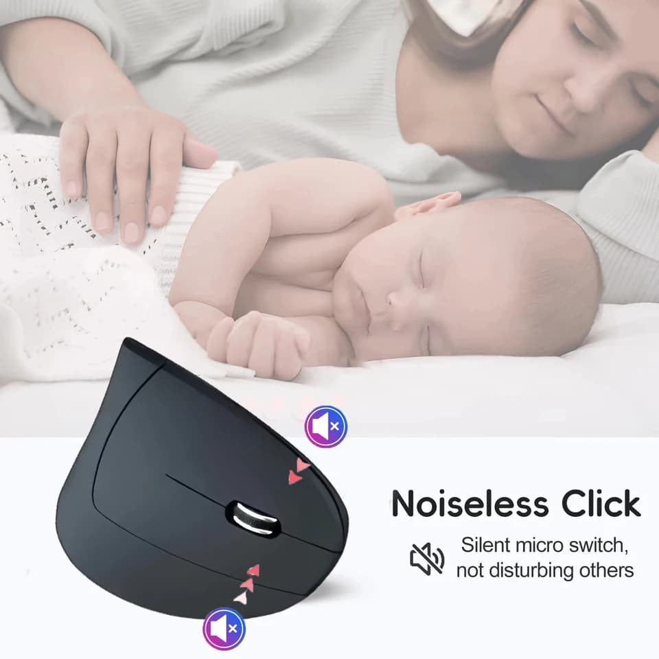 Ergonomic Mouse Dual Mode Wireless | 2.4G Bluetooth RGB 1600 DPI | Silent for PC Laptop - Thumbnail 3