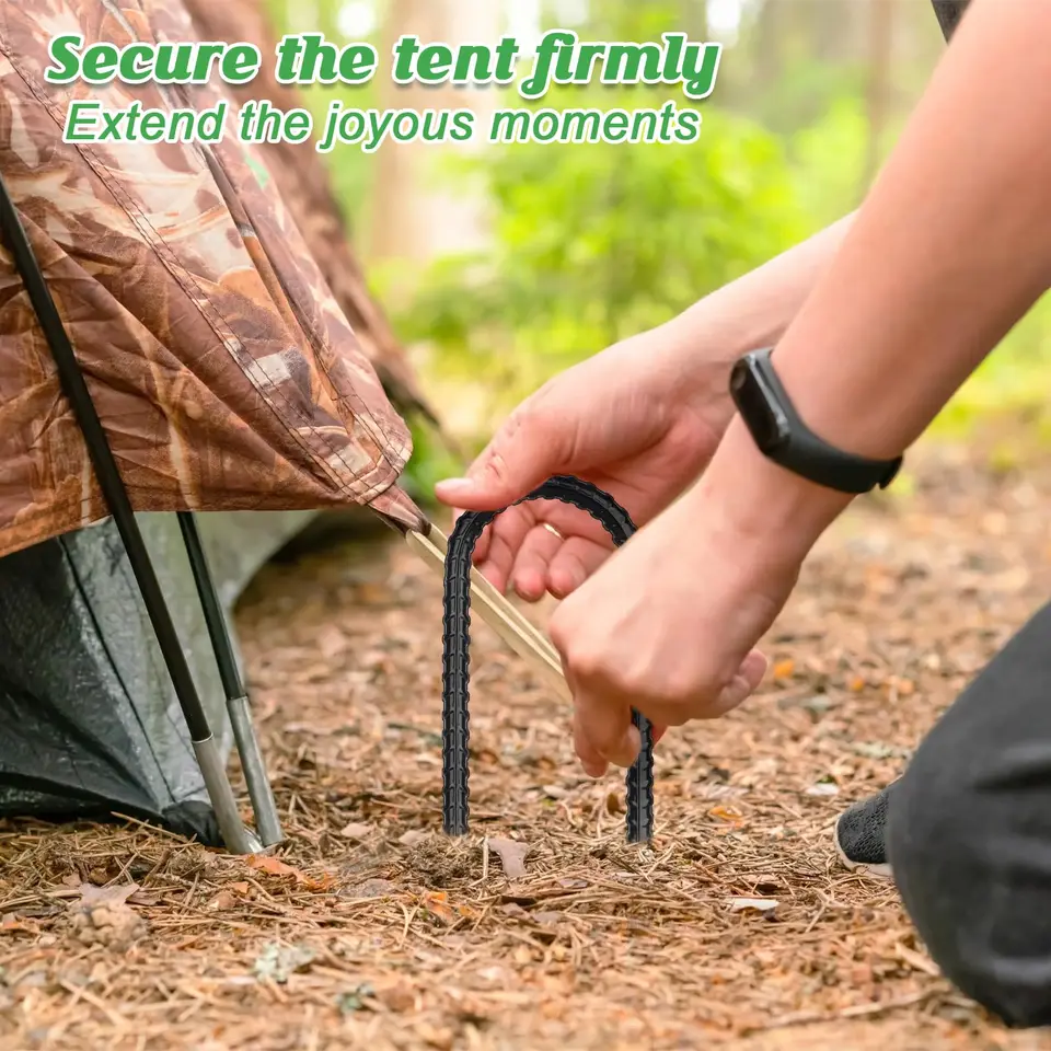 Heavy Duty Ground Anchor 6-Pack | 12" U-Shaped Rebar Tent Stakes | Trampoline & Camping Security - Thumbnail 5