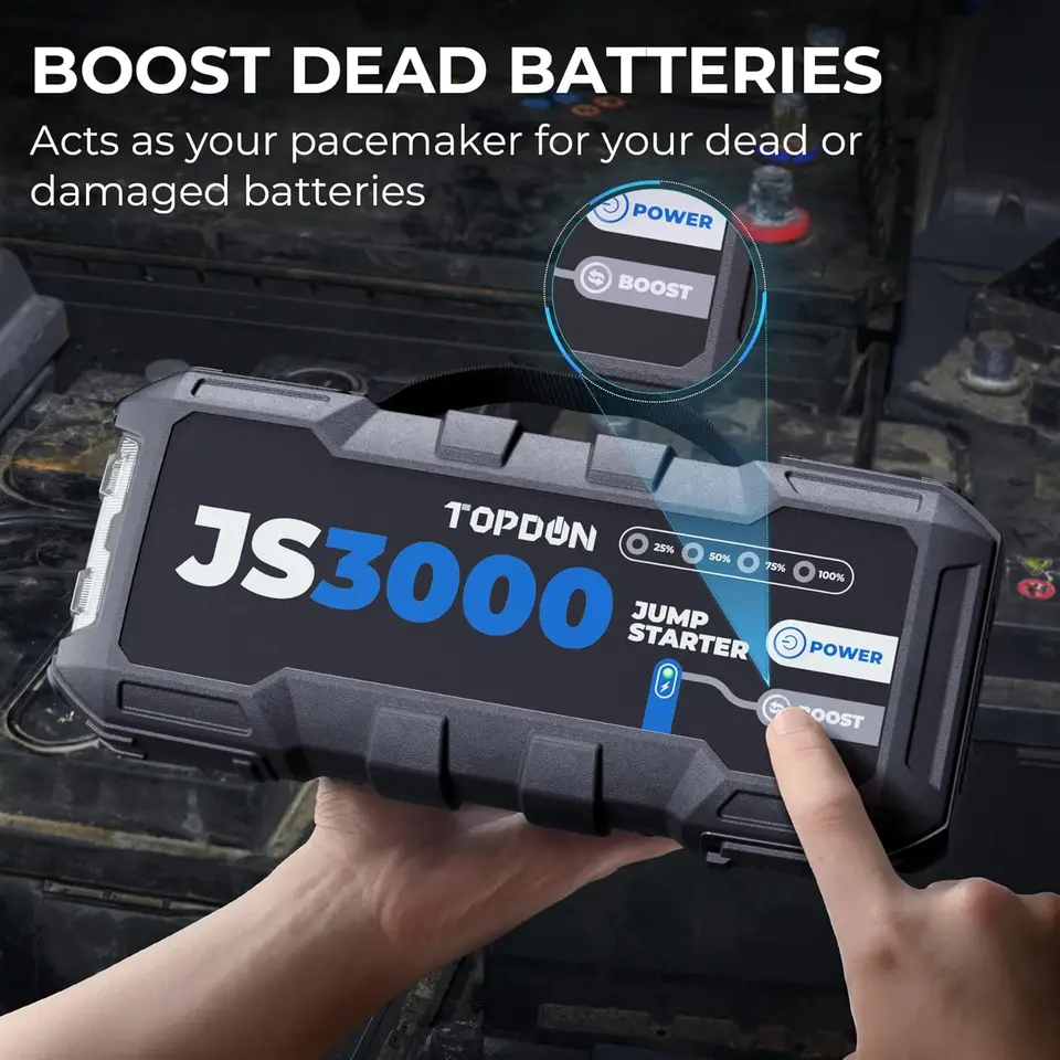TOPDON Jump Starter JS3000/JS2000Pro/JS1200pro | 3000A/2500A/1500A/1200A Power Bank | 12V Car Starting Device - Thumbnail 5