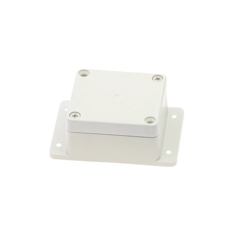 Wall-mounted IP65 waterproof ABS plastic enclosure for electronics, 65x58x35mm with mounting ears, white housing for device protection.