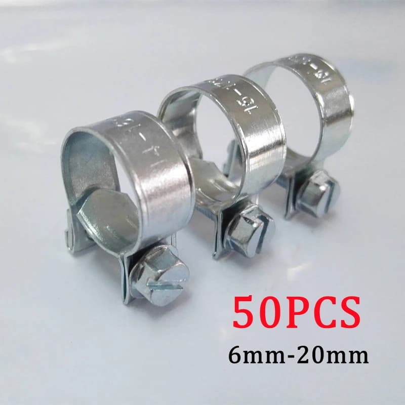 50pc Jubilee Clips 6-20mm | Automotive Hose Pipe Clamps | Fixed Tool Tube Clips - Thumbnail 2
