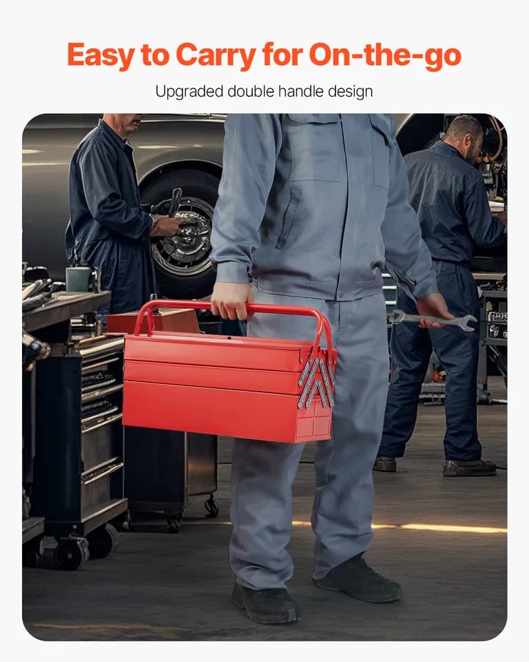 18in Metal Tool Box | 3-Tier Folding Tool Chest | Portable for Workshop & Site - Thumbnail 5