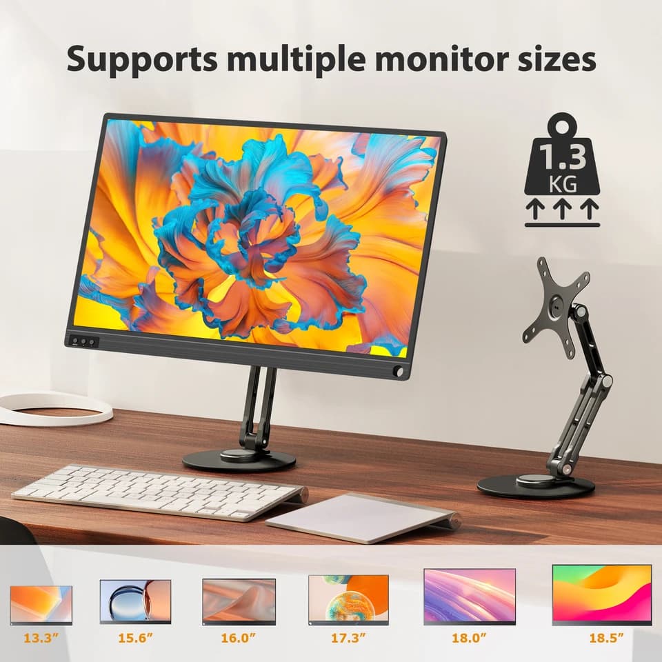 VESA Monitor Stand | Lay Flat Portable Display Arm | 75mm Mount - Thumbnail 2