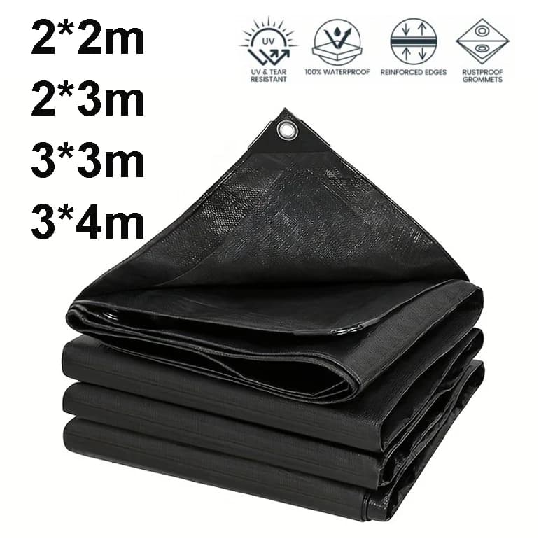 Heavy Duty Black Tarpaulin | Waterproof UV-Proof | Outdoor Protection Cover - Thumbnail 3