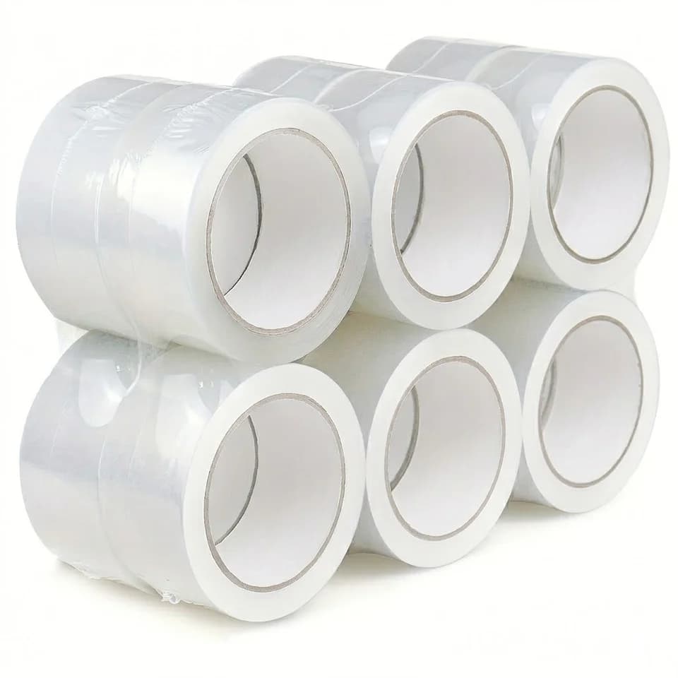 Transparent Packing Tape: Multiple rolls on a white background.
