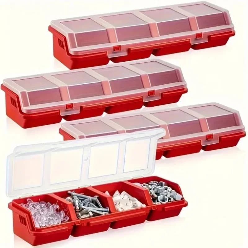 A durable plastic organizer box with multiple compartments for storing screws, small hardware parts, or jewelry items.