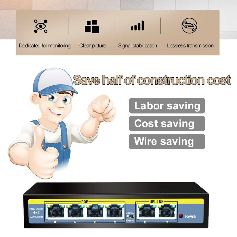 TEROW network switch 6 Port 100Mbps | VLAN Support | IP Camera & WiFi Router - Thumbnail 4