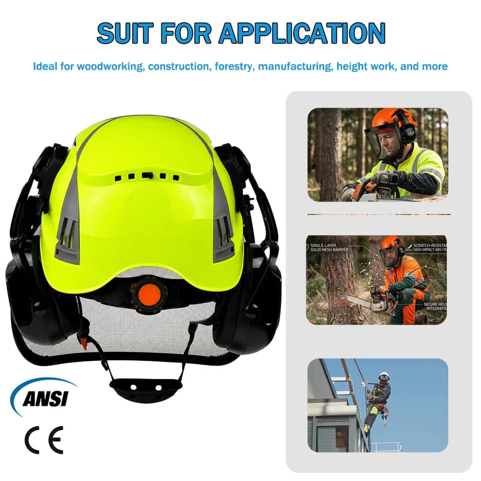Forestry Hard Hat | 3-in-1 Chainsaw Safety | Mesh Visor & Earmuffs - Thumbnail 4