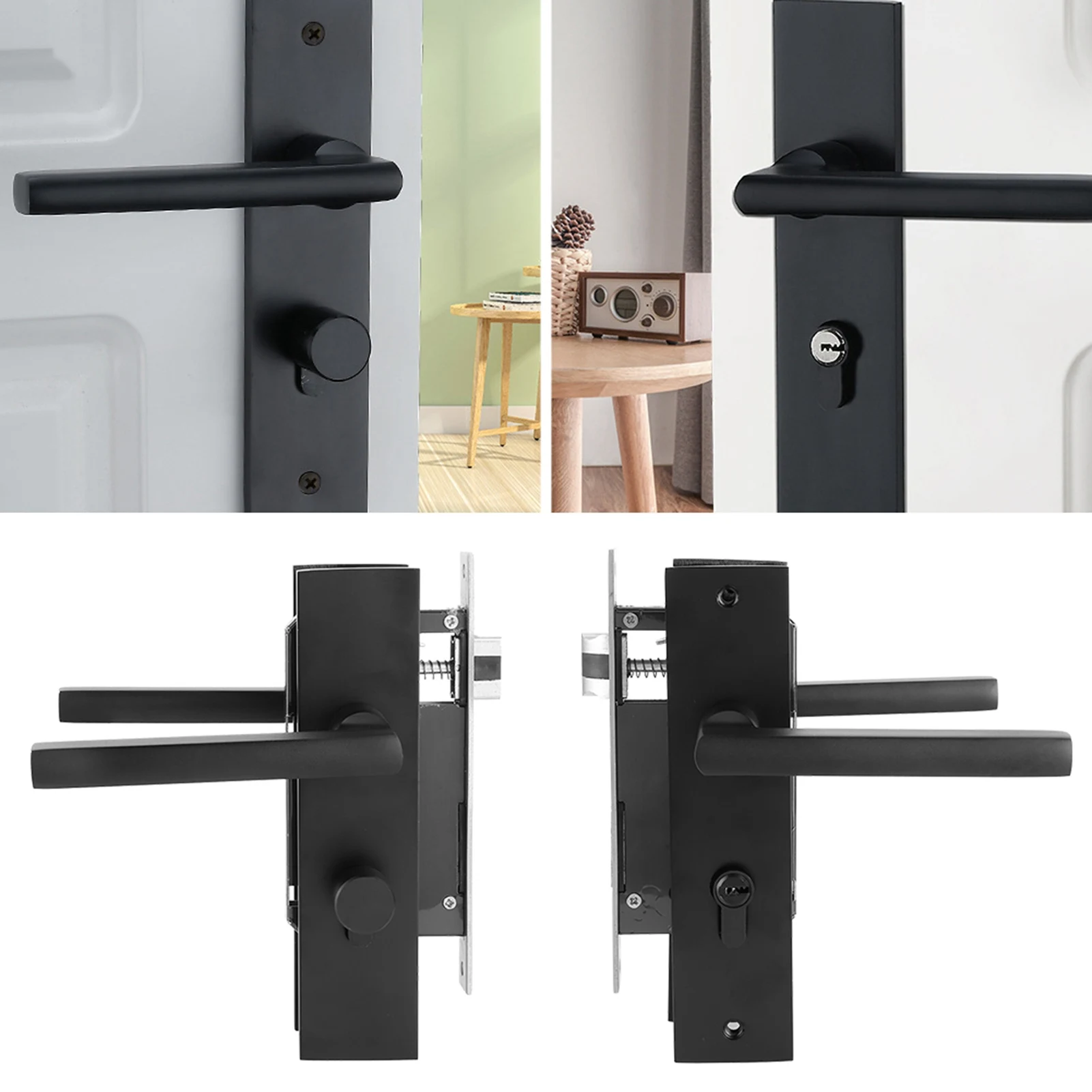 Aluminum Security Door Handle | Black Bedroom Door Lock with Keys | Home Security Handle Lock - Thumbnail 2