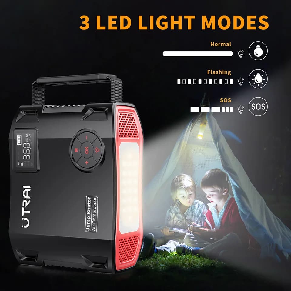 Car Starter | 4-in-1 2000A Booster Pack | 16000mAh with Tire Inflator - Thumbnail 4
