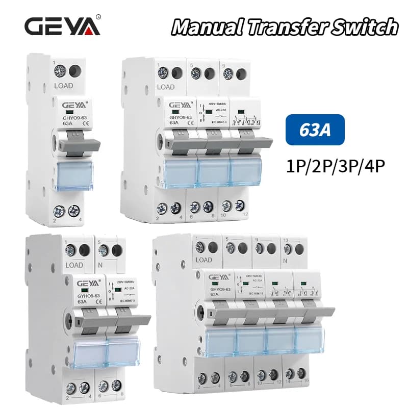 GEYA Din Rail Miniature Circuit Breaker | Dual Power Manual Transfer | 1P-4P Changeover - Thumbnail 3