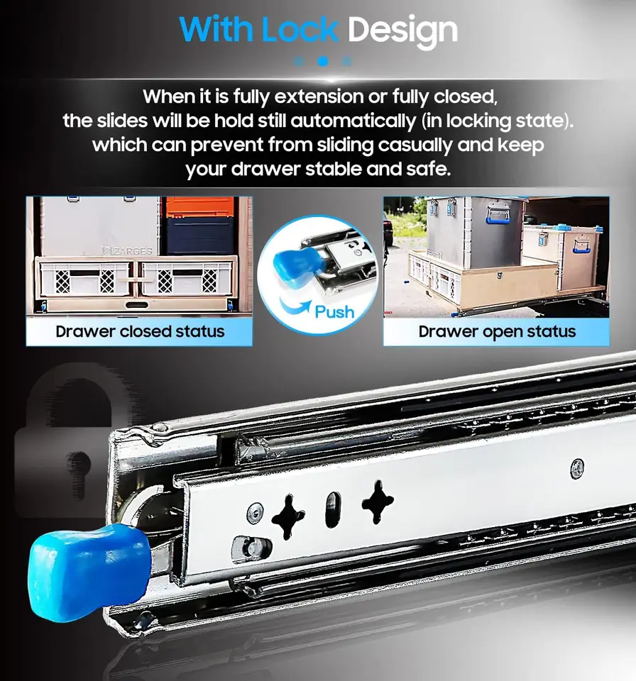 Heavy Duty Garment Hanging Rail Drawer Slides | Full Extension Lock | 250 lbs Side Mount - Thumbnail 3