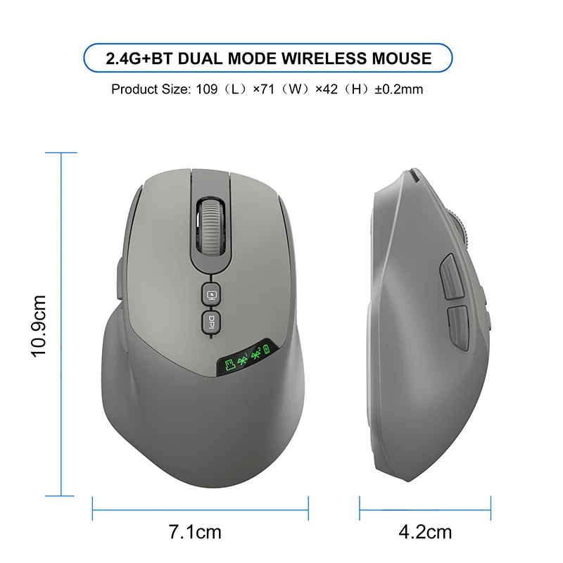 T02 Wireless Mouse | Dual Mode Bluetooth 5.0/2.4G | Silent, Rechargeable 500mAh, DPI Adjust - Thumbnail 2