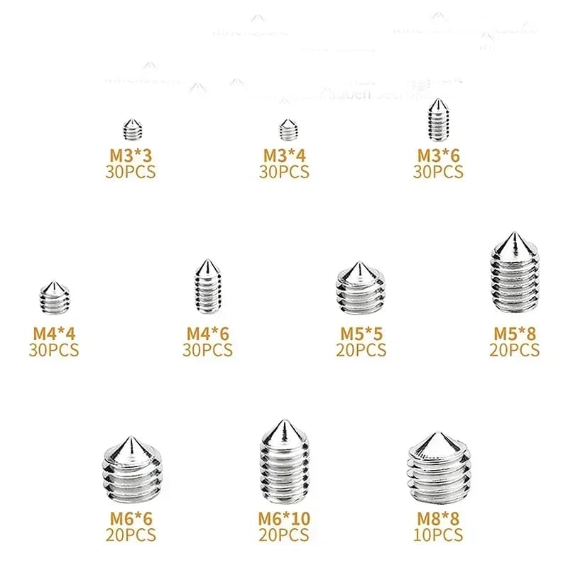 Steel Grub Screws | 240pc Hex Socket Set | M3-M8 Cone Point Fasteners - Thumbnail 3
