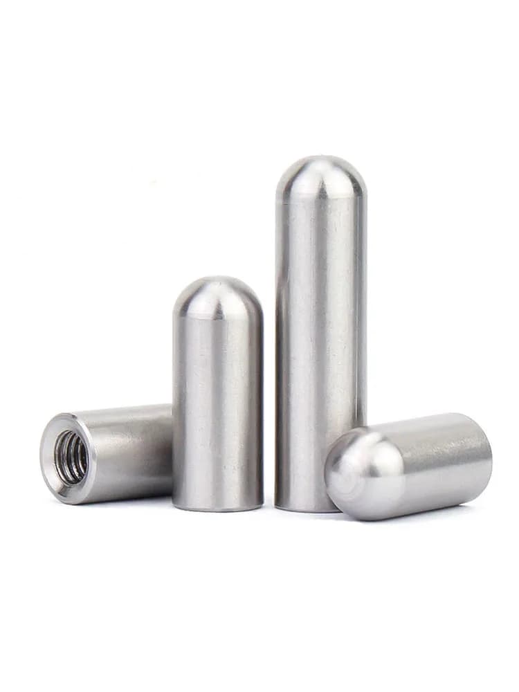 304 stainless steel dowel pin with inner thread, featuring a round head cylindrical design for precise positioning in hardware applications.