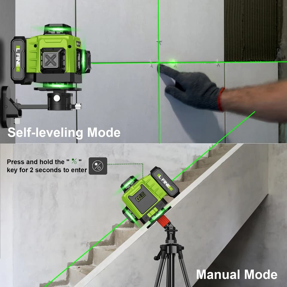 16-Line Green Laser Level | Self-Levelling Cross-Line | Rechargeable for Site Use - Thumbnail 4