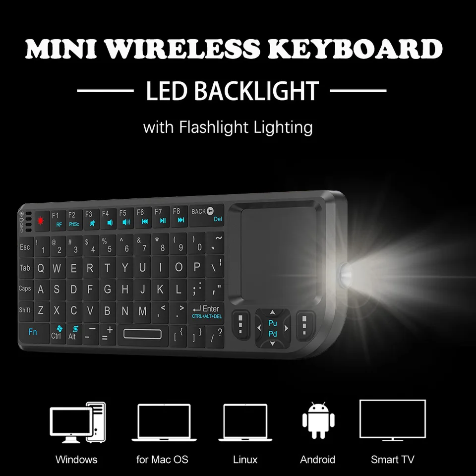 Wireless Keyboard with Touchpad | 7-Colour Backlight & Flashlight | PC & Smart TV Box - Thumbnail 3