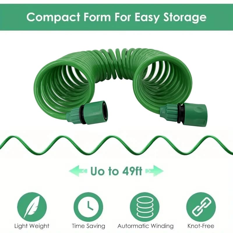 Garden Hose with 7-Function Nozzle | Car Cleaning Spring Pipe | Industrial Grade - Thumbnail 3